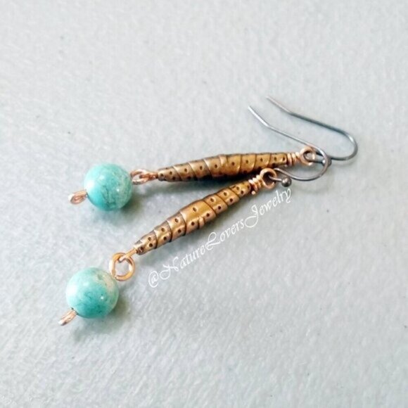 Gift Set: Beaded Bracelet & Earrings ~ Copper & Turquoise Howlite - Southwestern - Picture 2 of 13